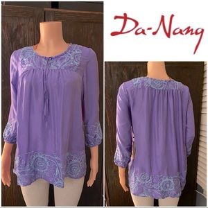 New Da-Nang 100% silk liberty top S embroidered